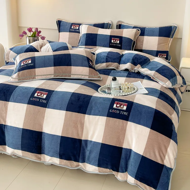 冬季加厚牛奶绒四件套保暖床上用品加绒被套双面绒毛绒床单被罩