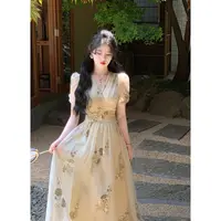 【春节倾仓】《晚烛短袖版》轻复古V领花苞袖亮片钉珠绣收腰连衣裙