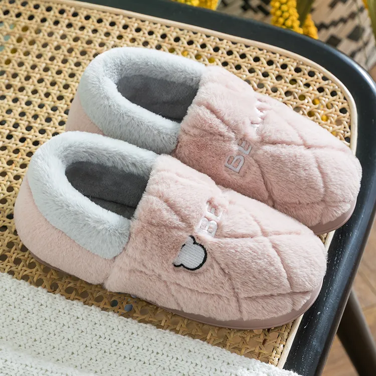 秋冬季防滑加厚棉拖鞋男女居家保暖包跟月子鞋