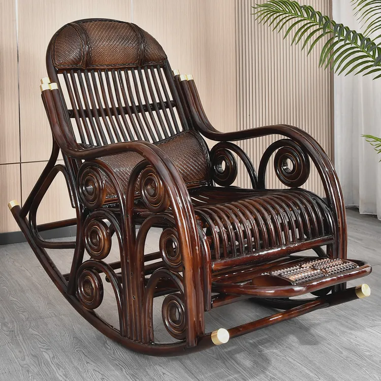 藤椅天然真藤摇椅结实耐用夏季乘凉高端复古大人躺椅藤条老人专用