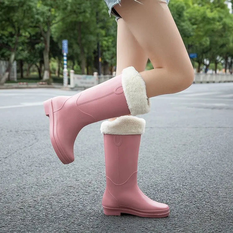 中筒休闲外穿防水鞋防水防滑可拆洗加绒保暖鞋女时尚女款水靴学生