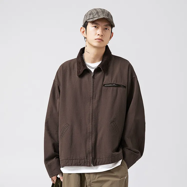 底特律外套男春秋季水洗复古工装做旧宽松潮牌美式短款哈灵顿夹克