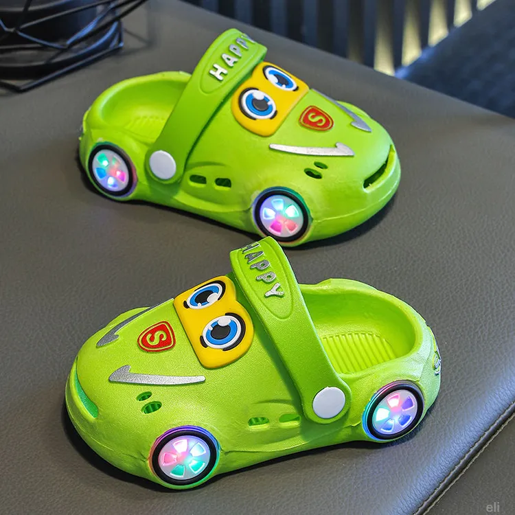 包头洞洞鞋儿童拖鞋宝宝防滑软底卡通可爱男小汽车夏季童女童发光