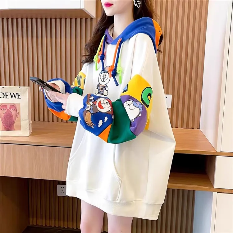 2025年新款春秋薄款宽松设计感卡通小众外套女中长款爆款连帽卫衣