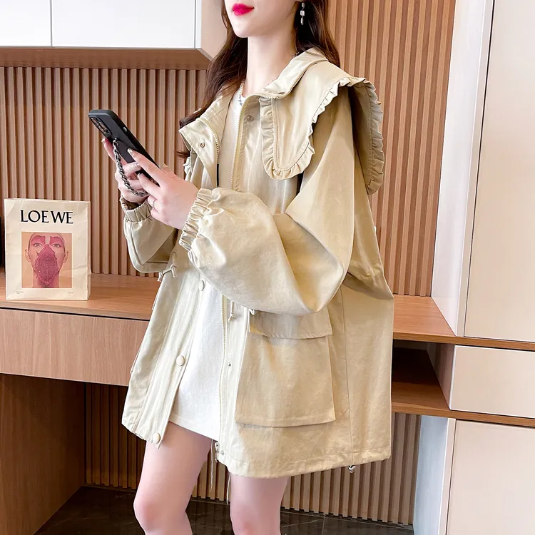中长款海军领开衫女2025春秋新款宽松慵懒风高级感风衣上衣外套秋