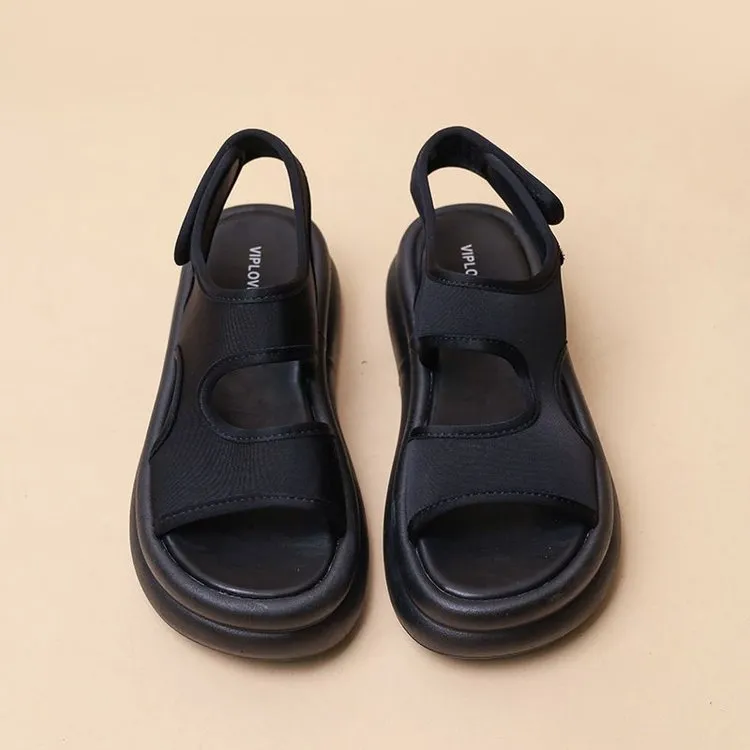 厚底凉鞋女2024年夏季新款踩屎感弹力松糕一字带露趾罗马沙滩鞋女