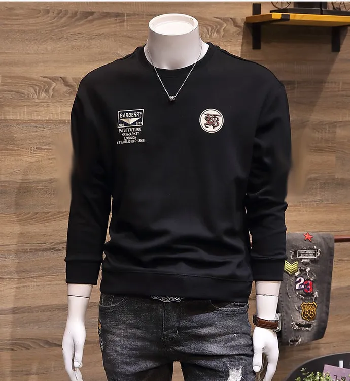 2023新款秋冬季刺绣卫衣男潮流ins修身百搭青年圆领套头长袖t恤衫