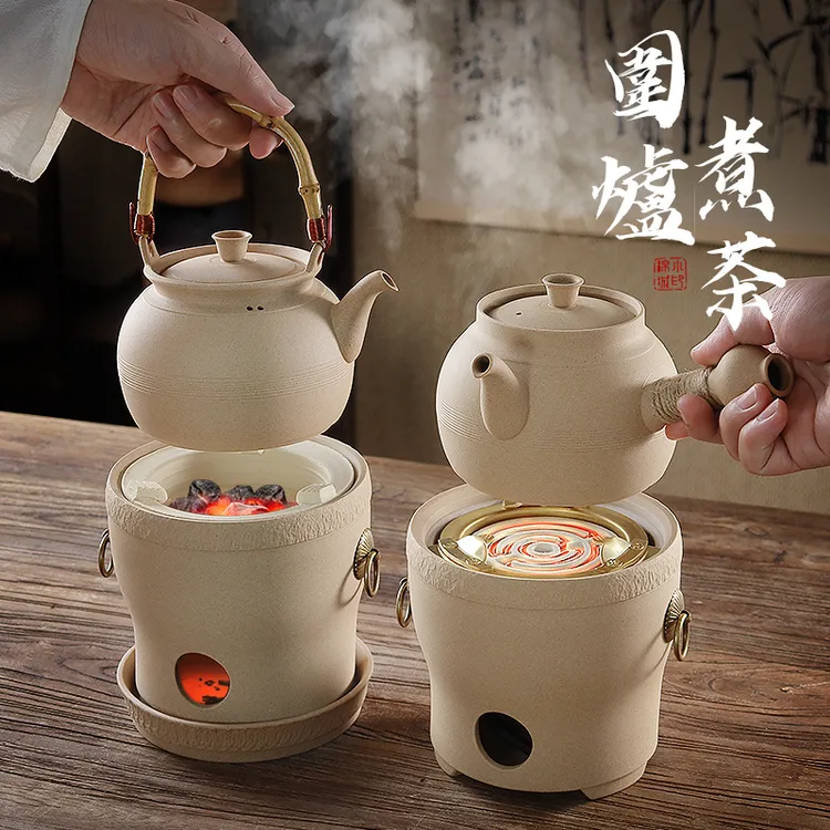 潮汕砂铫壶围炉煮茶电碳两用麦饭石茶壶烧水泡茶壶电炉丝炭炉茶炉