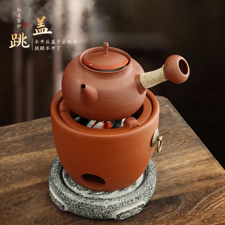 潮州碳电两用红泥小火炉炭炉围炉煮茶电陶炉全手工潮汕跳盖砂铫壶
