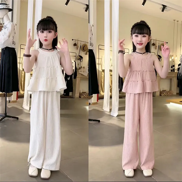 女童无袖套装夏装2025夏季新款韩版洋气儿童雪纺薄款阔腿裤两件套
