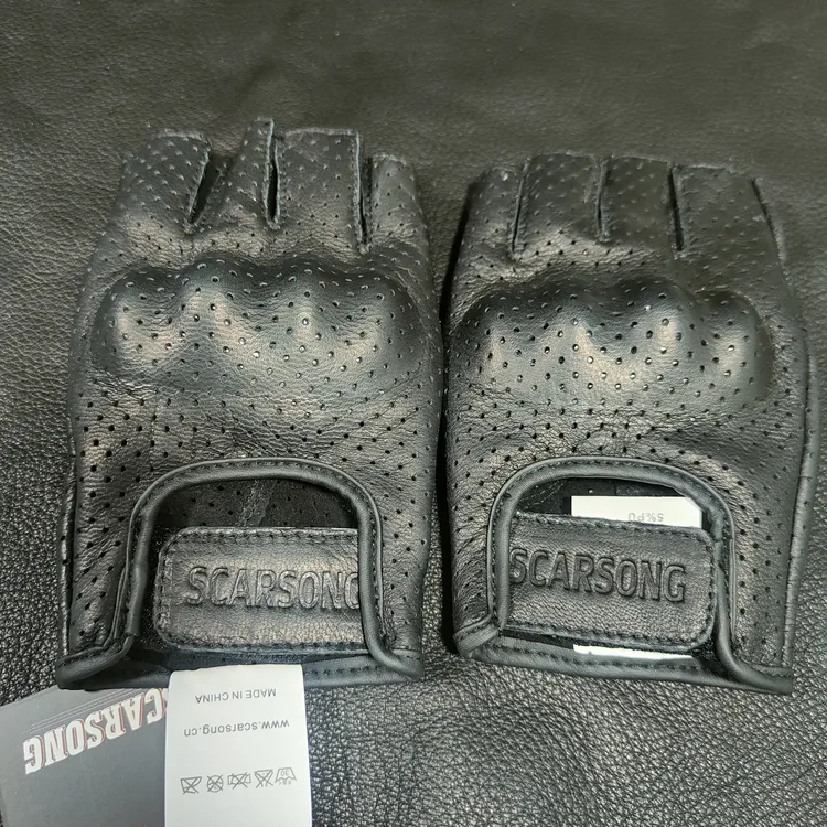 摩托车手套机车夏季半指男女羊皮真皮透气防护耐磨防摔自行车手套