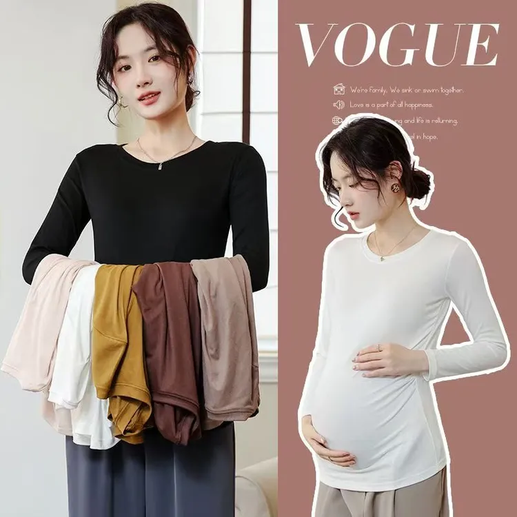 孕妇打底衫秋冬内搭长袖T恤德绒圆领保暖半高领上衣莫代尔孕妇装