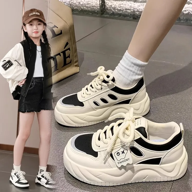 女童鞋子2025新款秋冬儿童运动鞋中大童板鞋学生小白鞋高颜值皮面
