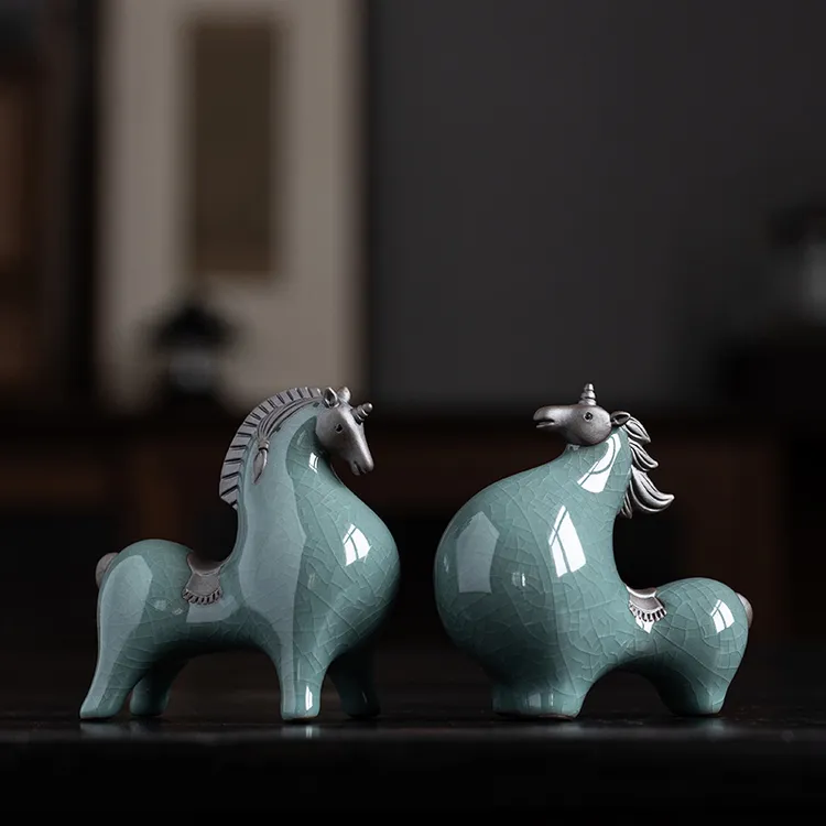 新中式哥窑陶瓷唐马茶宠摆件精品可养开片茶桌茶盘茶道茶玩装饰品商品图