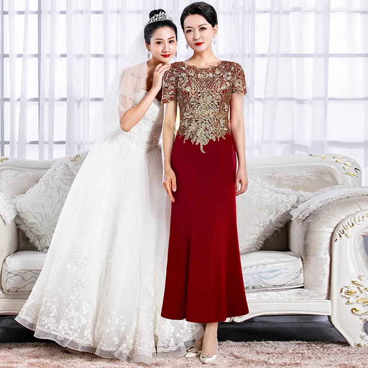 6006年轻喜婆婆红色装款显瘦婚礼婚宴红色高贵高档妈妈晚礼服