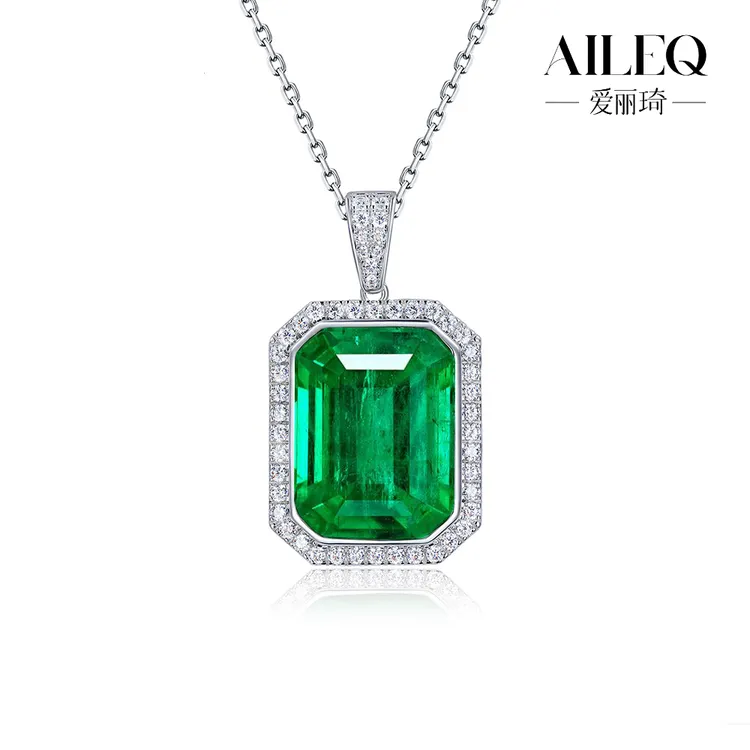 AILEQ 坠链均925银合成锆石 经典方切绿色吊坠气质简约时尚精致款