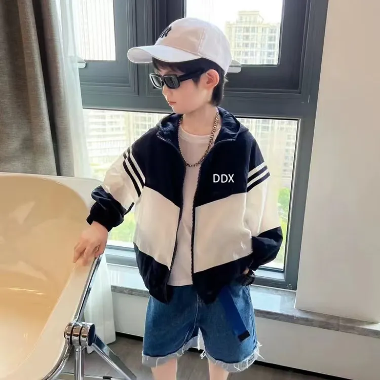 呆呆熊男童韩版防晒衣拼接拼色2024新款时尚夏装