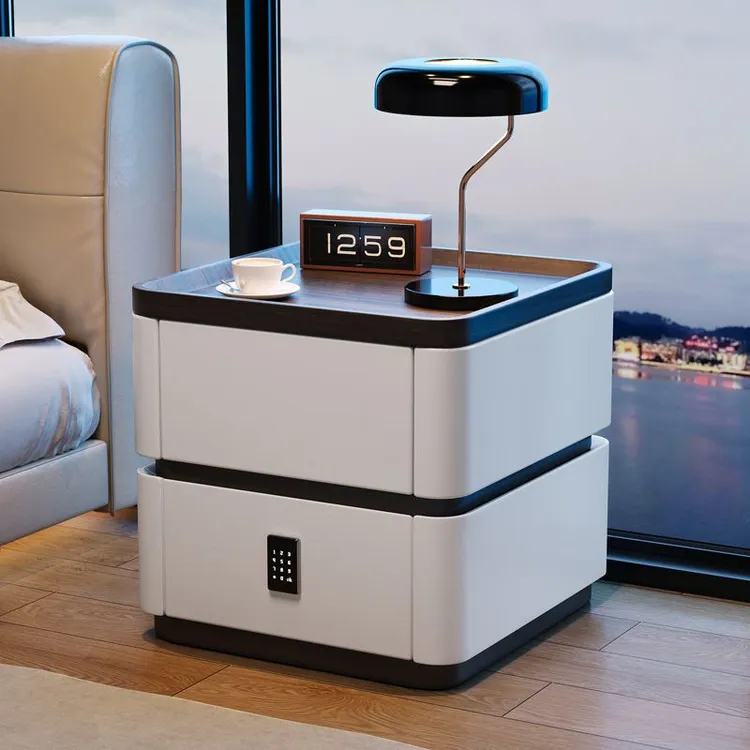 卧室密码锁床头柜现代简约实木家用意式极简音响感床边柜子网红