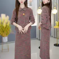 【半身裙+上衣】A908七彩红色套装优雅小香风减龄显瘦秋冬设计感
