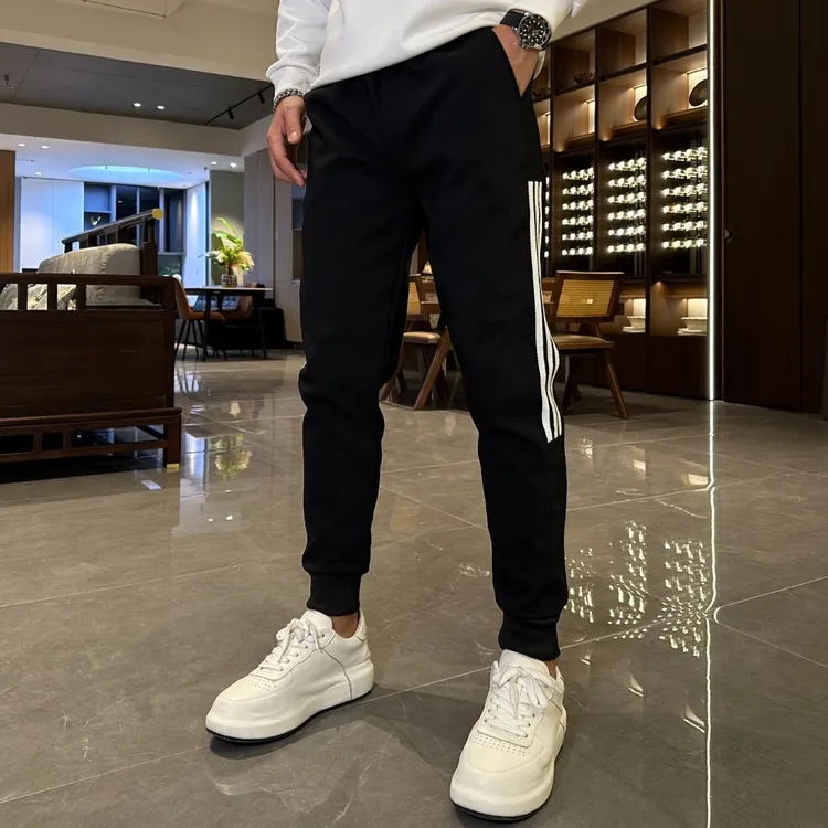 夏季新款男士薄款休闲裤三条杆时尚百搭哈伦裤修身小脚裤束脚裤子