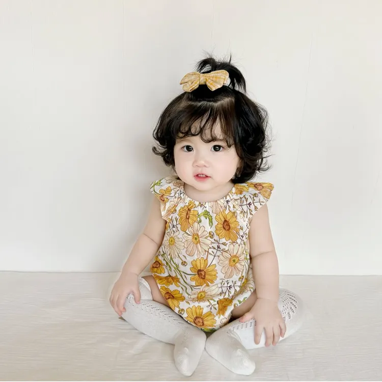 婴儿哈衣夏装衣服可爱太阳花印花包屁衣女宝宝薄款无袖坎肩三角爬
