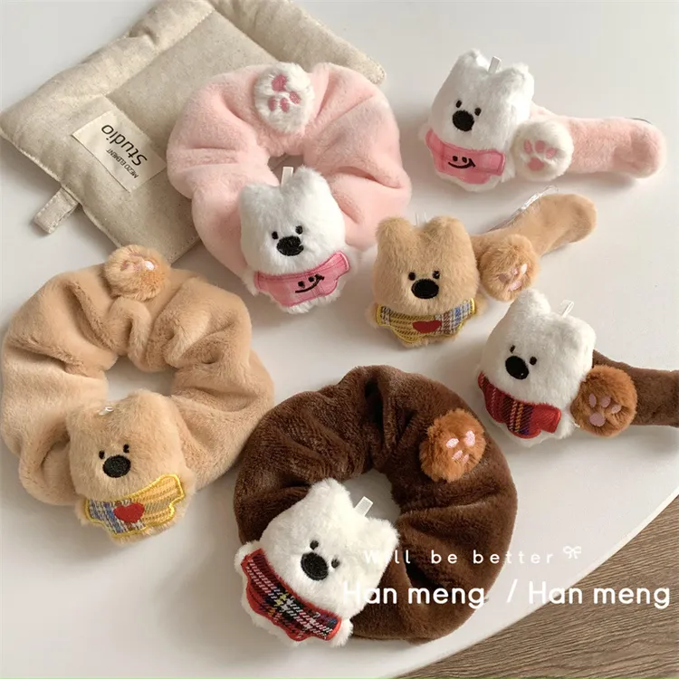 卡通可爱小狗发夹大肠发圈后脑勺边夹侧边发卡毛绒公仔鸭嘴夹头饰