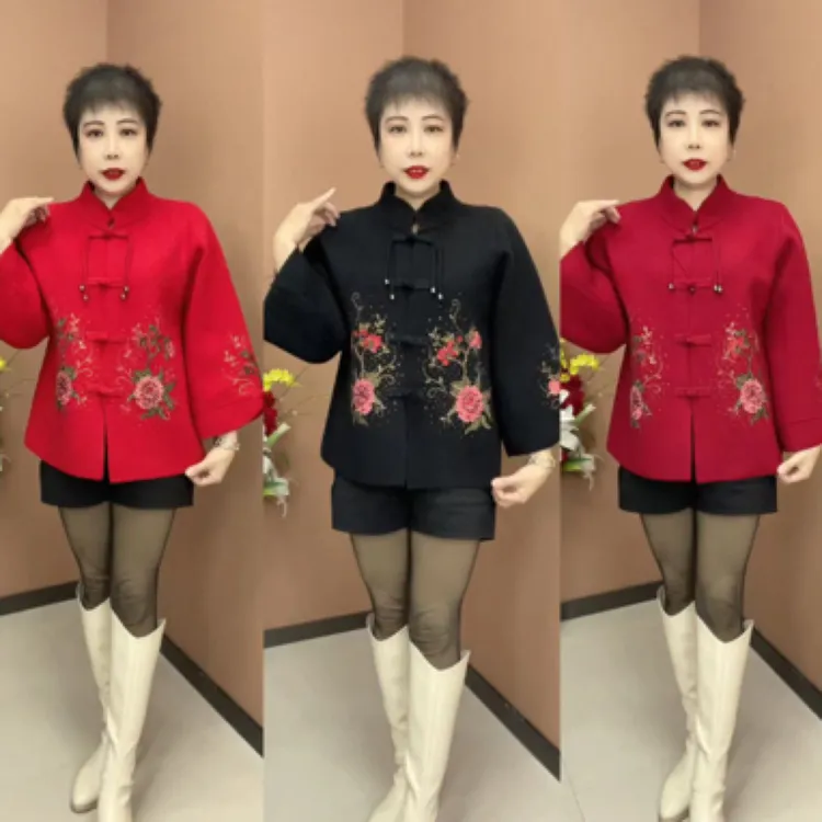 新款秋冬妈妈装盘扣针织外套婆家婚宴礼服中老年女秋冬款