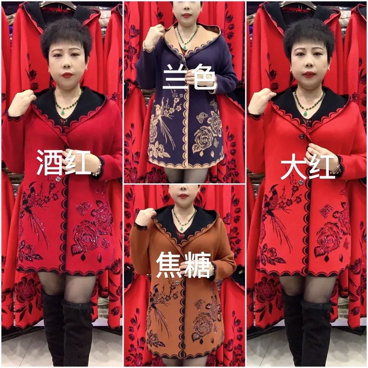 无品牌新款双面绒两面穿帽款鸟图绣花外套