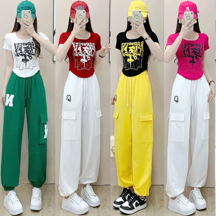 夏季2025新款束脚工装裤运动网红休闲印花显瘦炸街减龄女款