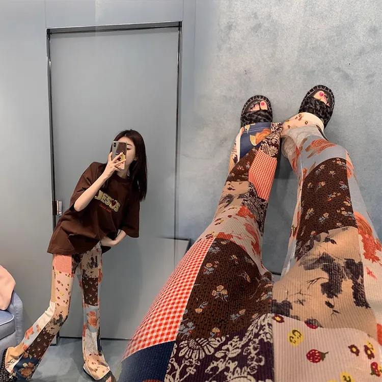 欧货薄款高腰晕染微喇叭裤2025夏季小众韩版修身显瘦休闲裤拖地裤