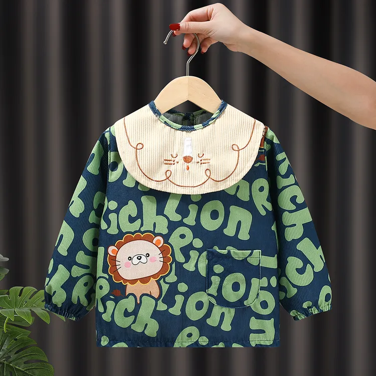 秋冬宝宝罩衣儿童围裙灯芯绒长袖防水防脏婴儿吃饭围兜护衣反穿衣