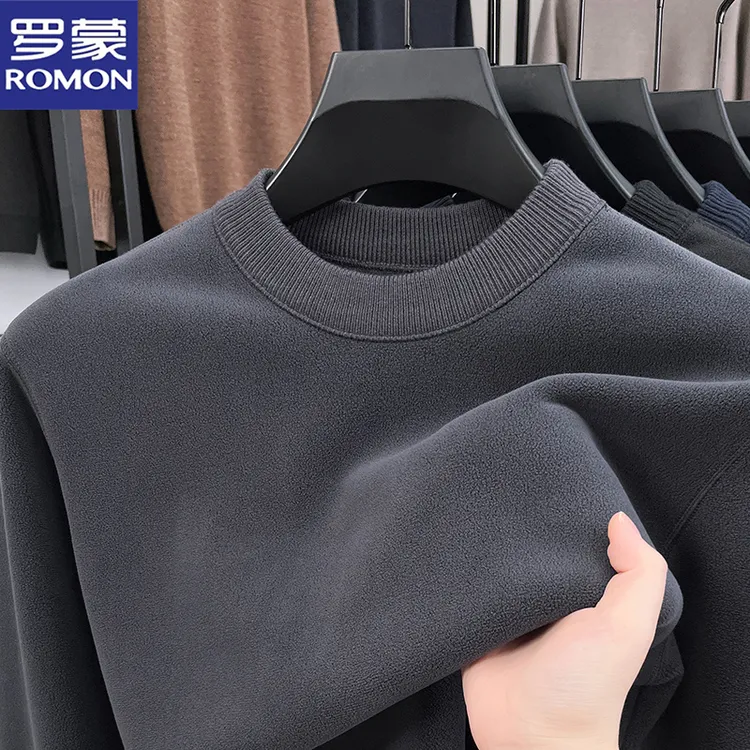 罗蒙加厚双面摇粒绒卫衣男士冬季圆领厚抓绒打底衫保暖内搭上衣潮