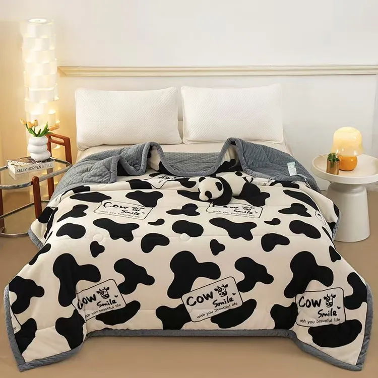 冬季新款双面牛奶绒豆豆被可机洗学生单双人加厚保暖不掉毛豆豆被