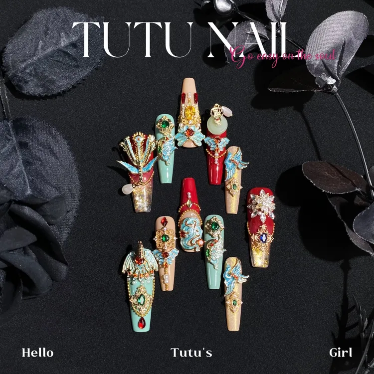 【凤冠霞帔】TUTU NAIL穿戴甲新中式十一指双流麻旋转秀禾红色婚甲