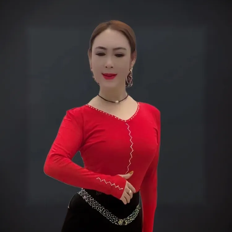 广场舞拉丁伦巴交易舞网纱透气舞服