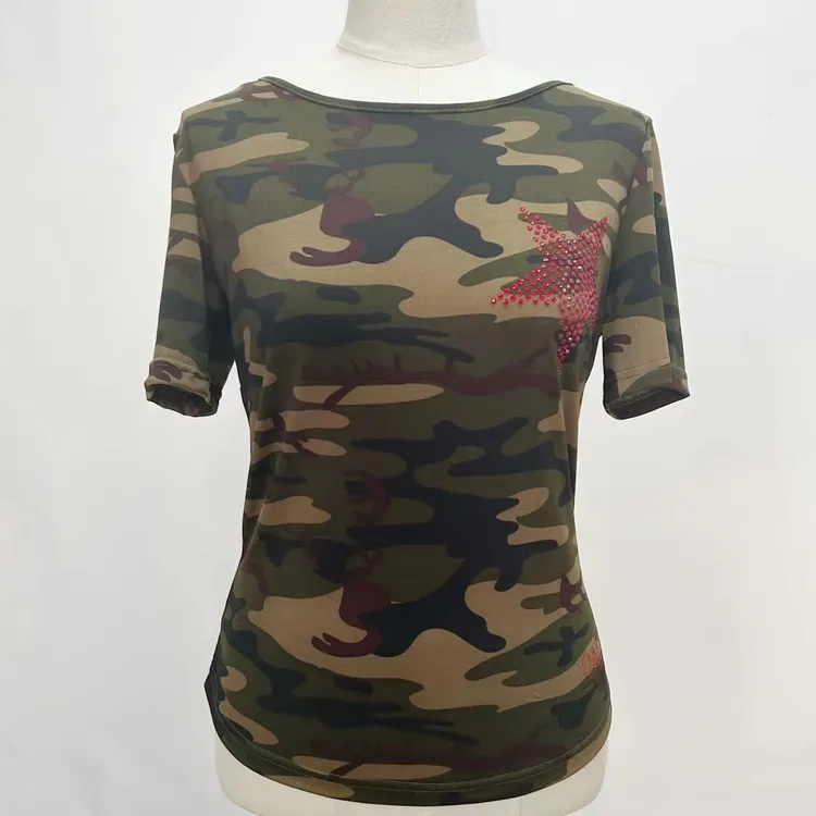 广场舞迷彩中袖练习服 爱国五星款