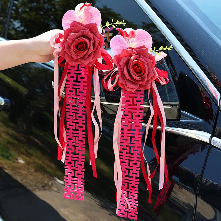 全套仿真花2024新款婚车装饰拉花车队结婚车头花主婚车车门门把手