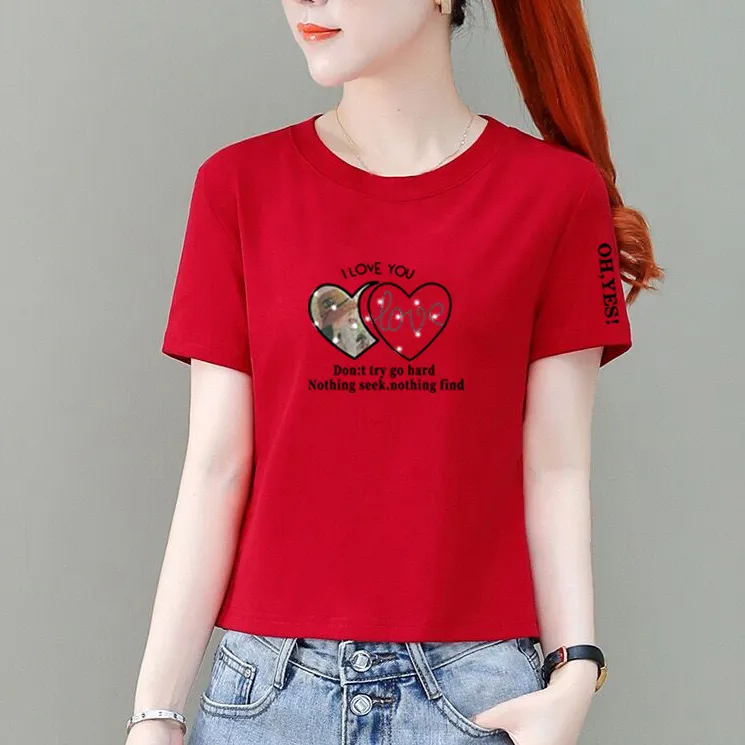 100%纯棉短袖t恤女夏季2024新款韩版短款上衣洋气百搭显瘦体恤衫