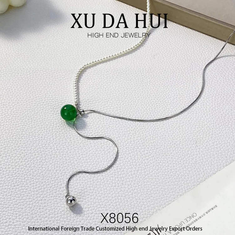 钛钢项链 设计师款时尚AB款绿色项链百搭X8056