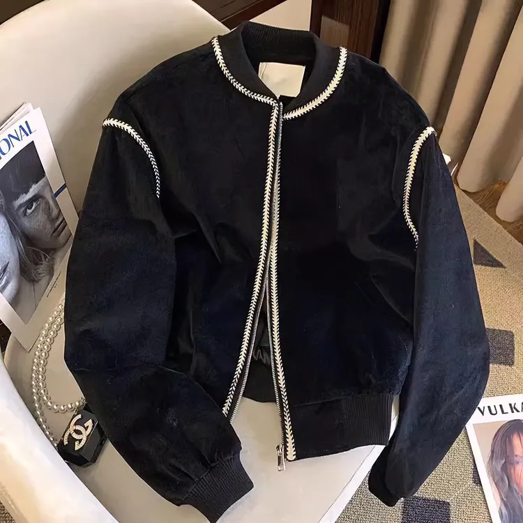 特大码300斤胖MM黑色棒球服外套女春秋季新款设计感上衣夹克ins潮