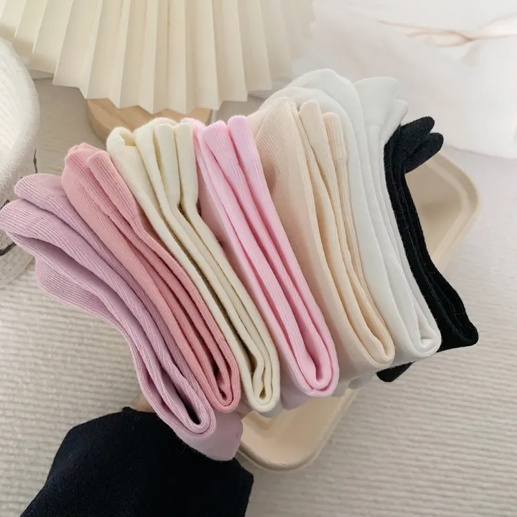 无骨袜子中筒潮女袜纯色月子袜日系透气纯色袜彩色百搭堆堆袜女士