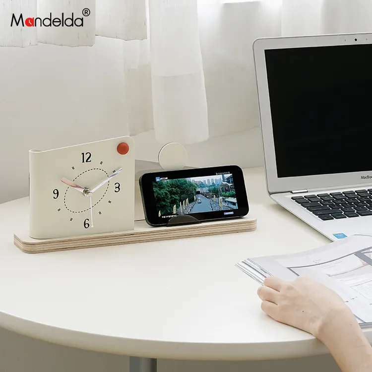 mandelda客厅入户玄关桌面时钟奶油风装饰摆件电视柜创意表摆台式