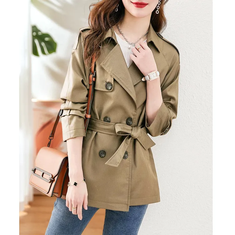 尚静韩版气质收腰风衣2025秋季新款时尚休闲通勤百搭系腰带风衣女