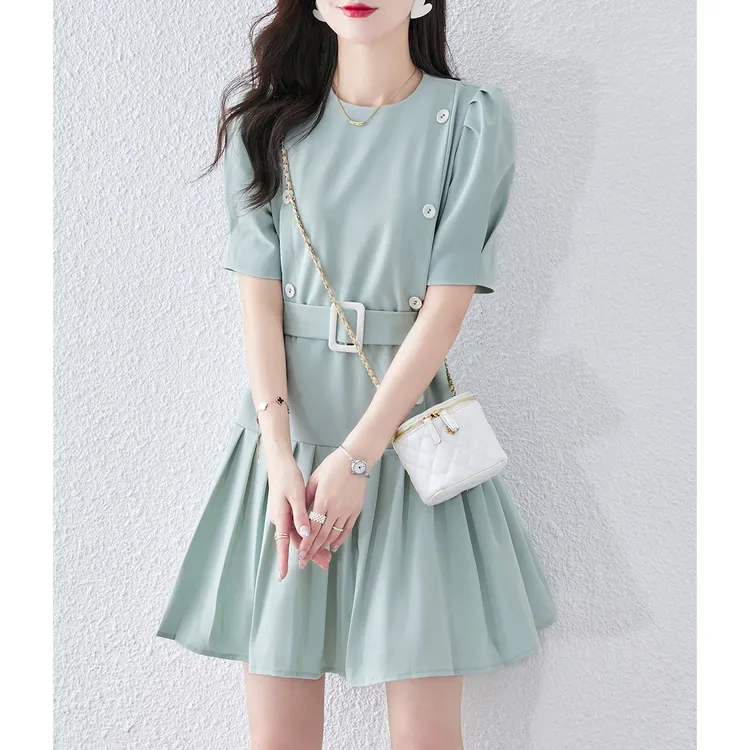 尚静气质百搭通勤风简约收腰A字裙2025夏新款休闲女式连衣裙时尚