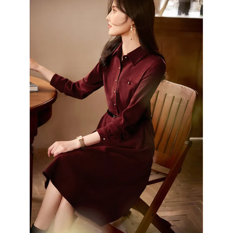 尚静宝藏衣橱上新新年红连衣裙2025秋季新款时尚通勤收腰A字裙女