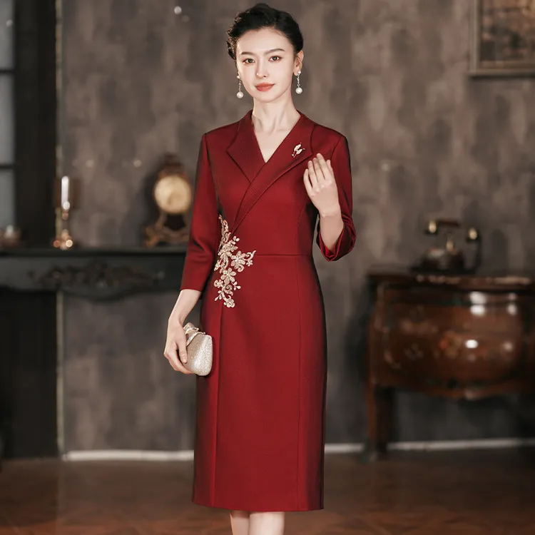 喜婆婆喜妈妈装中年裙子婚宴装高贵连衣裙春装新款WPD215-Q6406