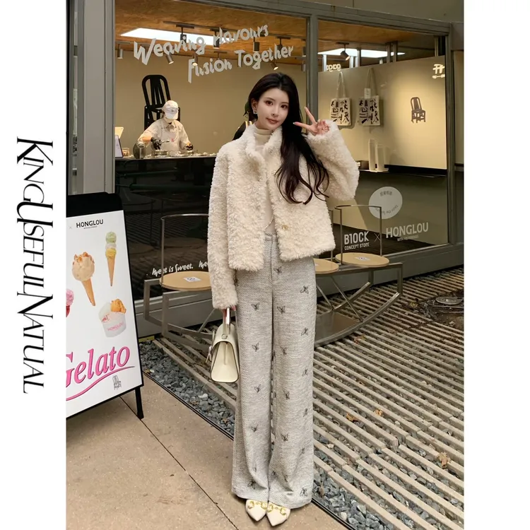 KUN【Creamy小白熊】冬日序曲 小短款进口羊羔毛时尚减龄百搭外套