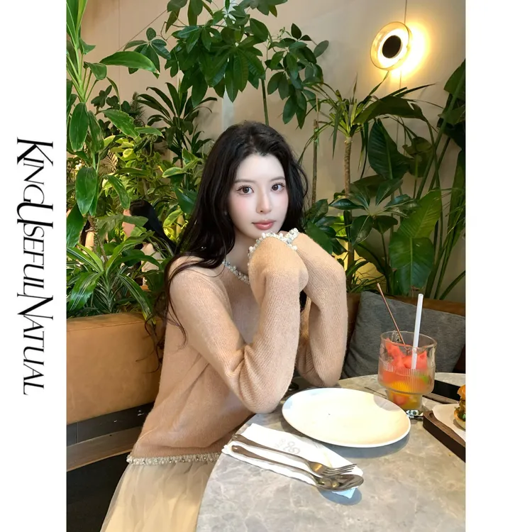  KUN【小资欧尼】多色  奢感圆领织带拼接有型针织肌理上衣
