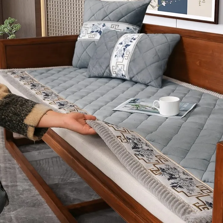 新中式沙发垫四季通用防滑2024新款毛绒秋冬加厚红木沙发坐垫定制