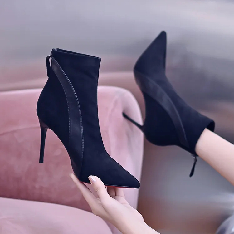 高跟鞋短靴女春秋单靴2024爆款洋气细跟冬季加绒保暖尖头瘦瘦靴子
